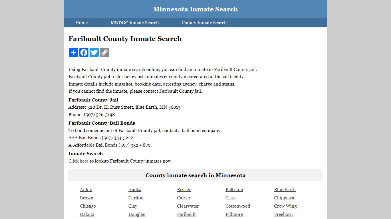 Faribault County Inmate Search